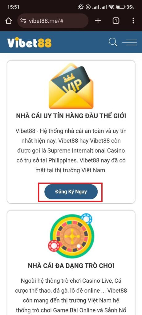 Bước 1 Truy cập vào trang chủ Vibet88